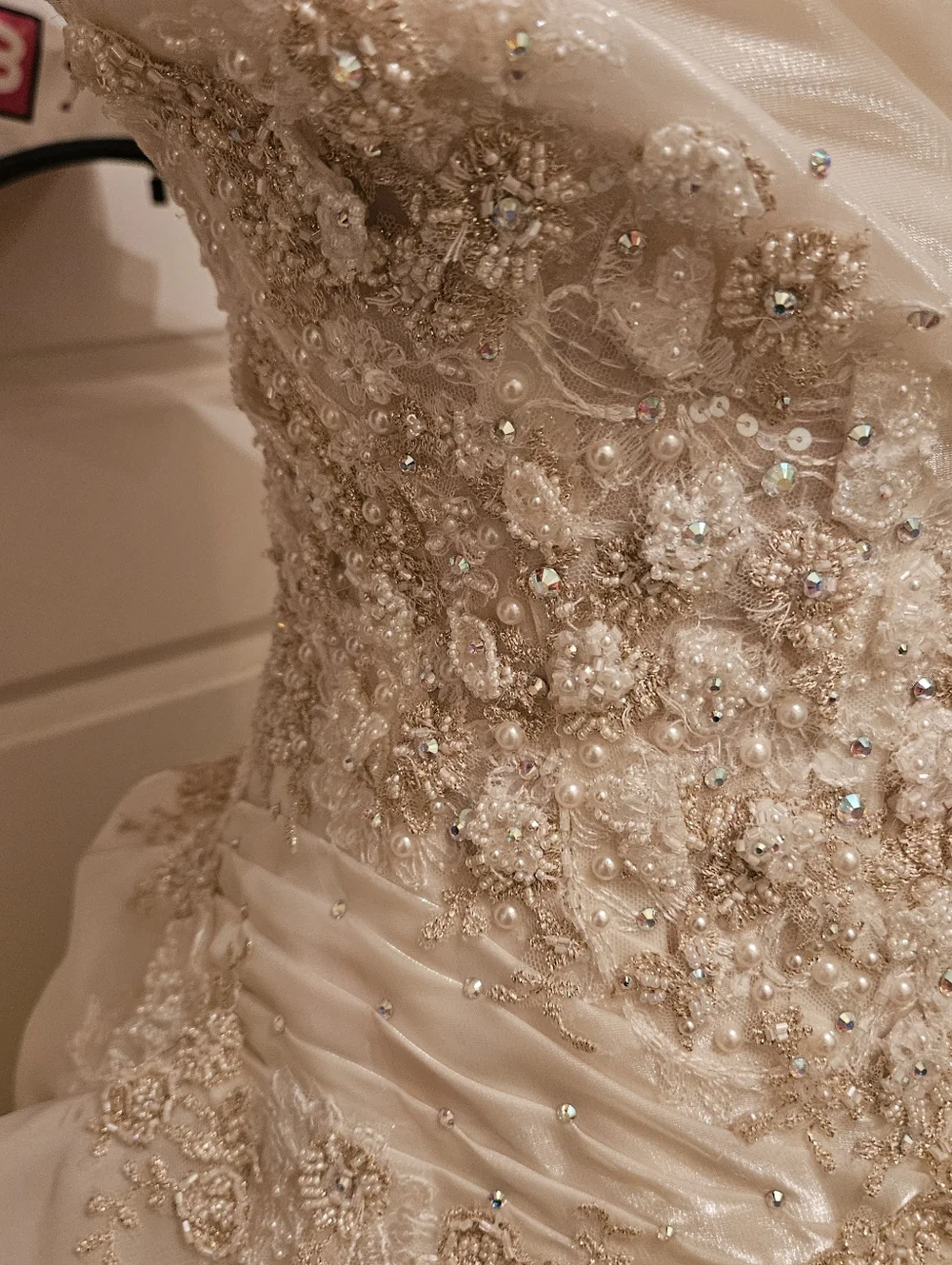 Commissioned Gown Hand Crafted Strapless White Floral Dress - Picture 17 of 17